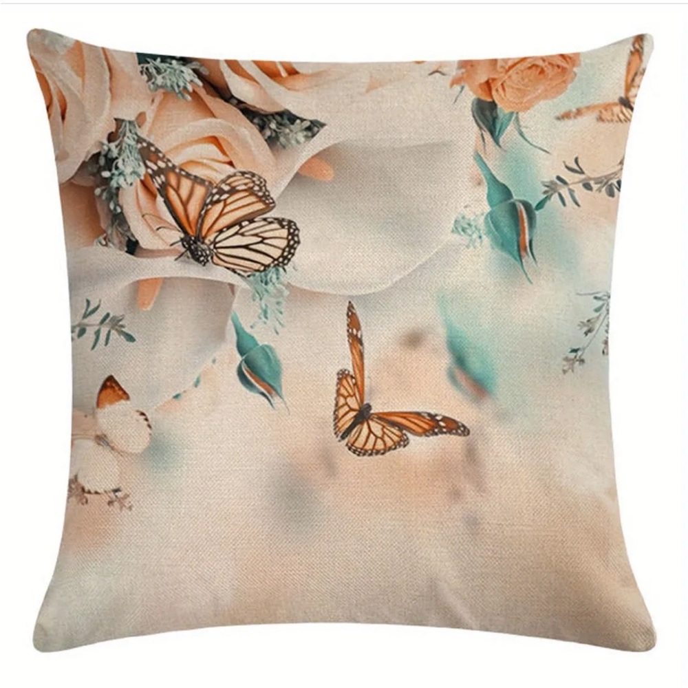 NIP Pillow cover. 18” x 18”  Zipper open/close 1/pc Floral Butterfly